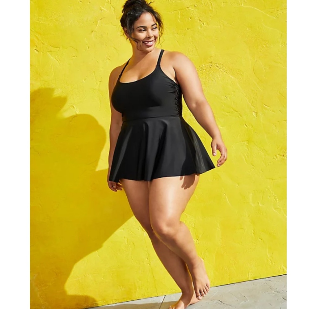 Torrid 3 BLACK SIDE TIE mesh SWIM DRESS - Picture 3 of 11